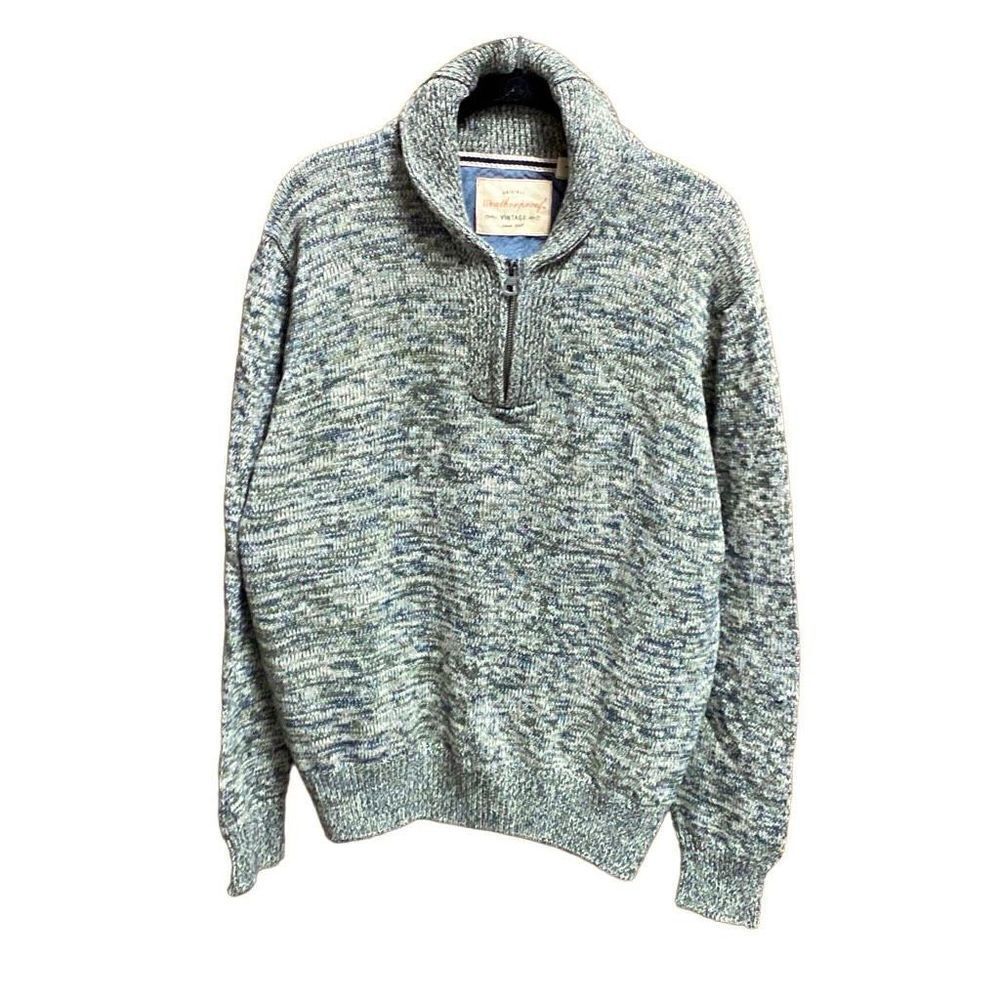Weatherproof Vintage Gray & Olive Tweed 1/4,Zip Sweater Size Medium